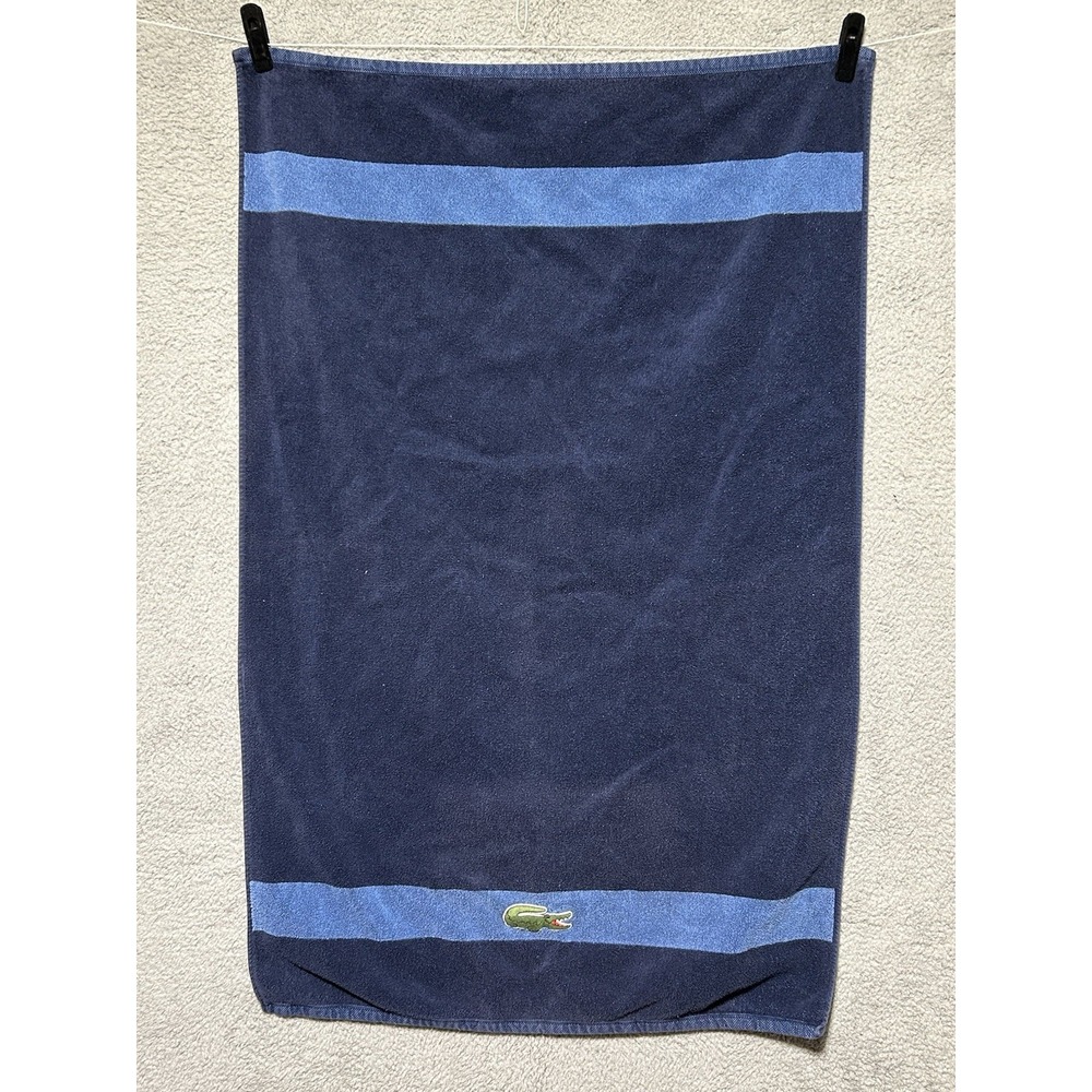 2 Lacoste ~ Bath Towels 100% Cotton Pre Shrunk 28"x 47" Blue Big Crocodile Logo